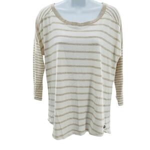 Calvin Klein Performance Tan Cream Stripe Long Sleeve Scoop Neck Top Size M